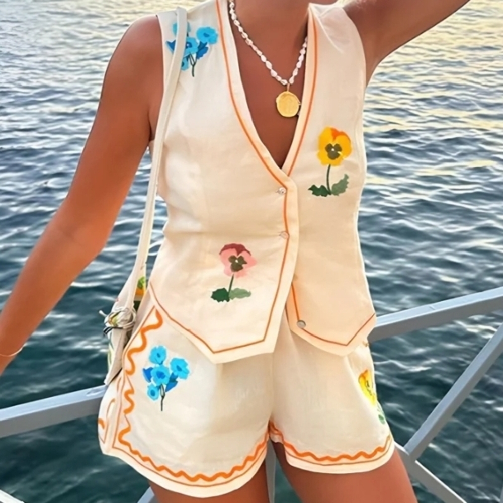 CommenseFloral Print Tank and Shorts Set, Size XL